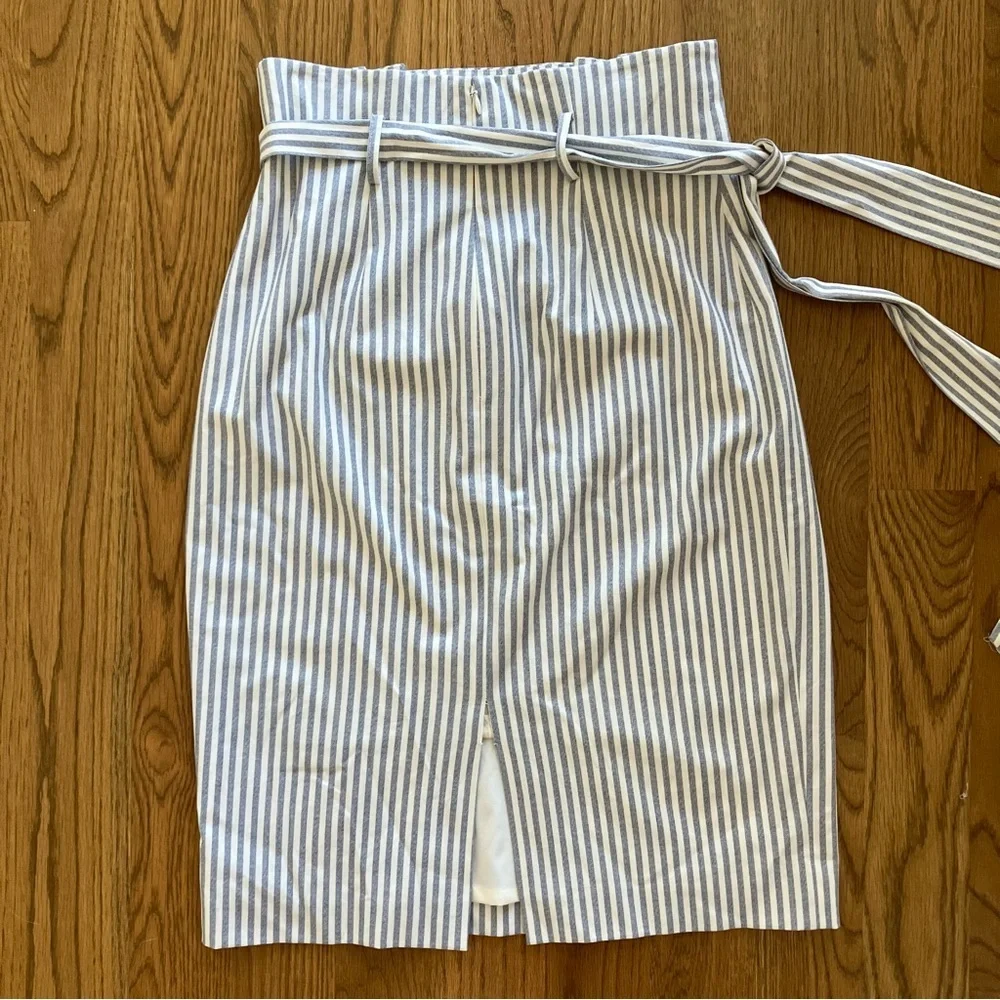 Antonio Melani High Waist Pencil Midi Blue & White Stripe Skirt (6) - Picture 6 of 10